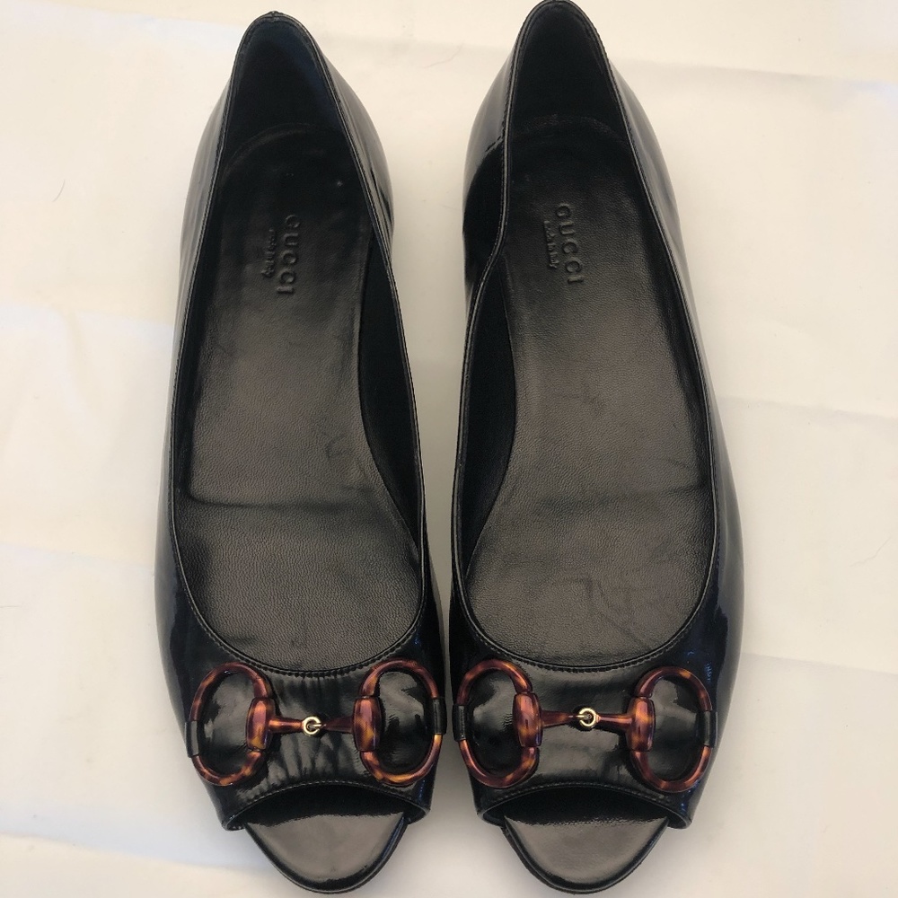 Gucci Jolene Ballet Flats, Black Patent, Sz 8